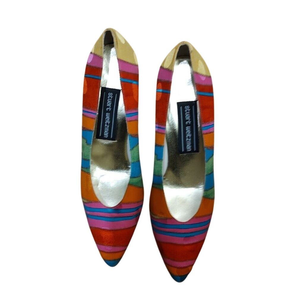 Vintage 90's STUART WEITZMAN Multi Fiesta Heels Pumps Size 6.5